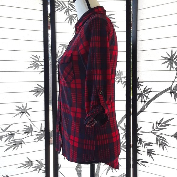 Polly & Esther Red Plaid 3/4 Sleeve Fitted Top - Picture 5 of 11